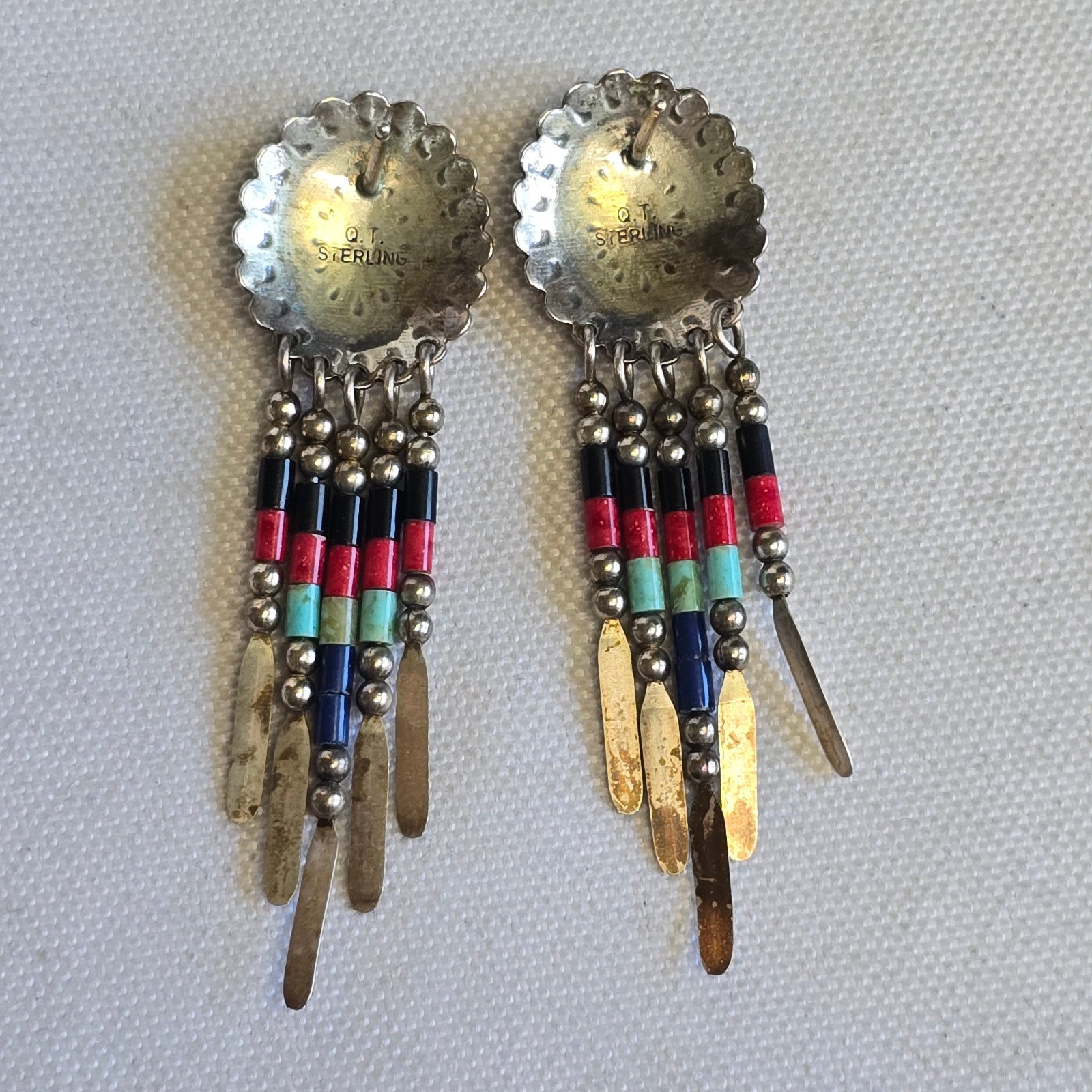 Sterling Silver Earrings 4.38g Fine Jewelry Zuni Semi Precious Stones Look*READ*