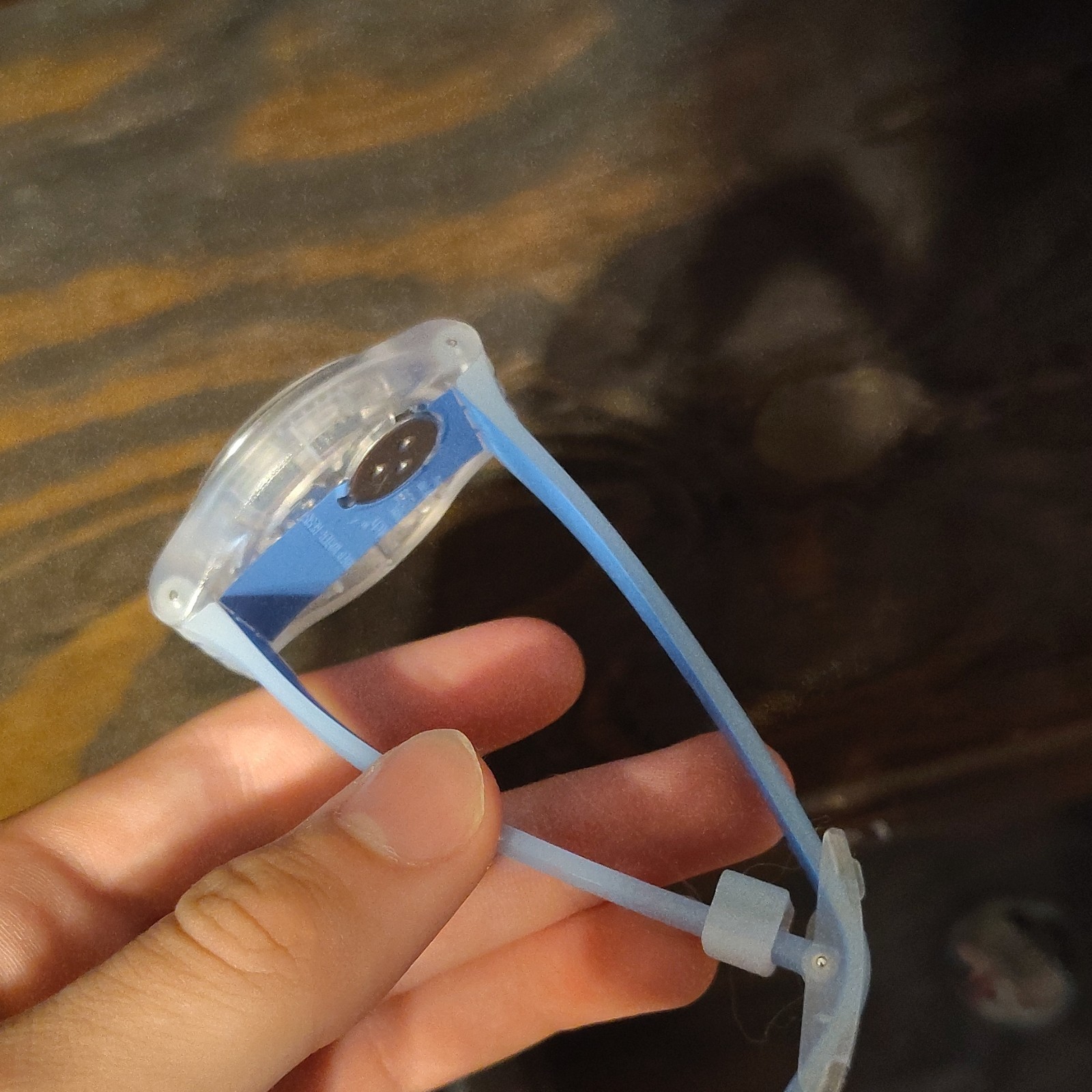 Swatch Originals Clear/Blue Plastic Skeleton Dial Quartz Analog Wristwatch 41mm