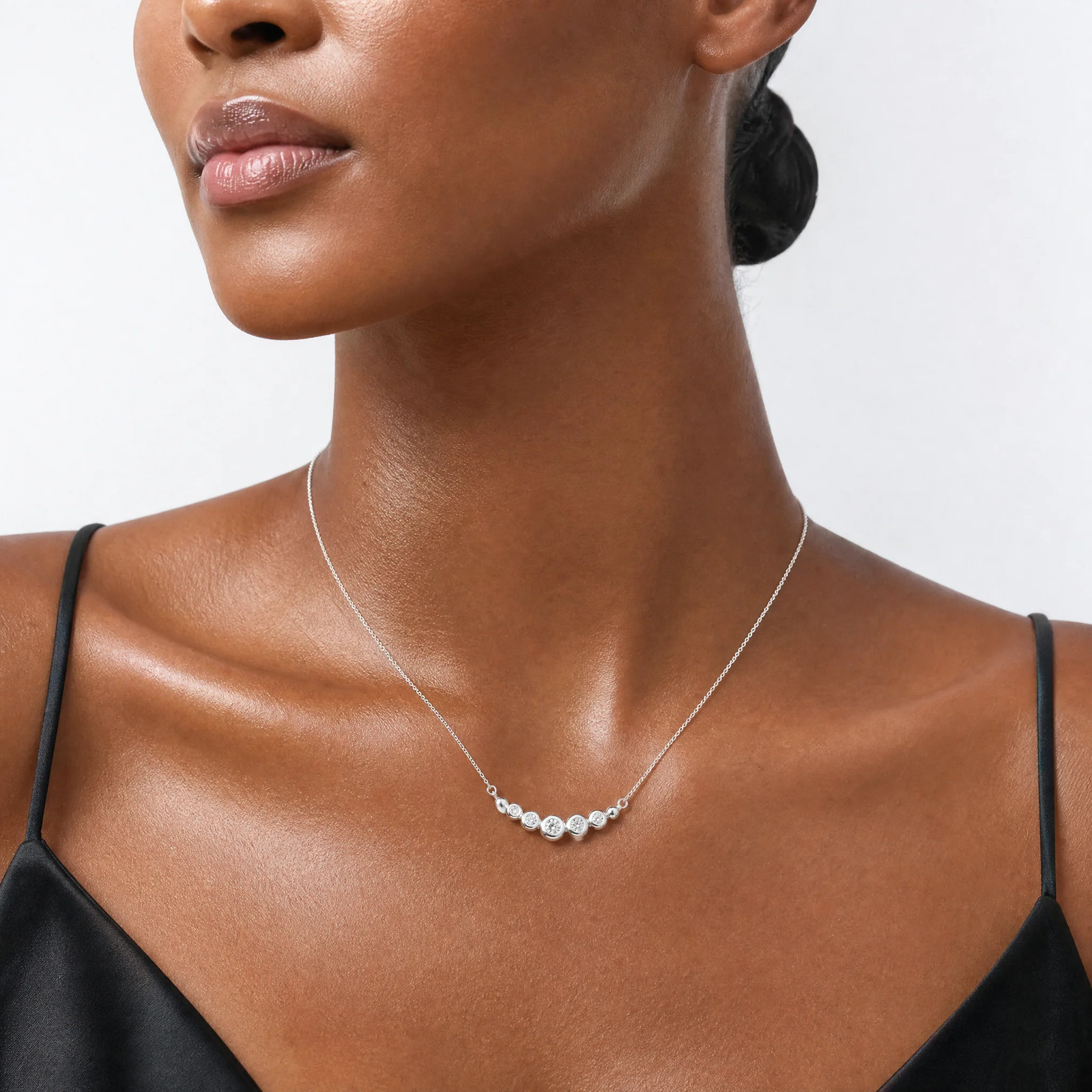Sterling Silver Graduated CZ 18in Bar Necklace