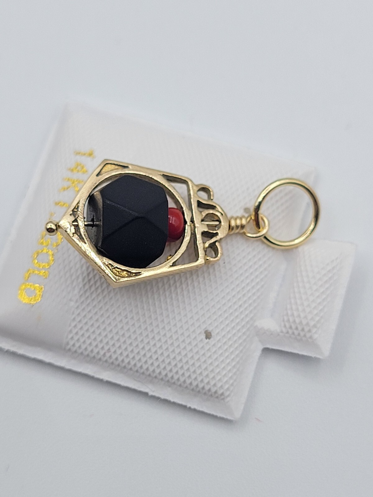 Vintage 14K Genuine Azabache Jet 6mm Bead Pentagon Shape Pendant