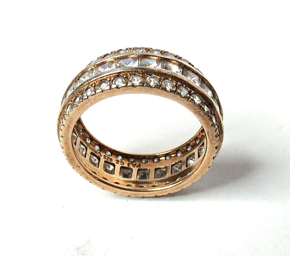WOMENS CZ STONES 925 STERLING SILVER GOLD COLOR RING SIZE 9 AND 8.4MM WIDE 6.3gr