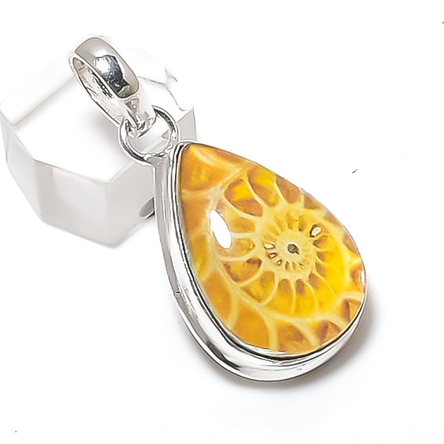 Ammonite Fossil Gemstone Handmade 925 Sterling Silver Jewelry Pendant 1.77″ o838