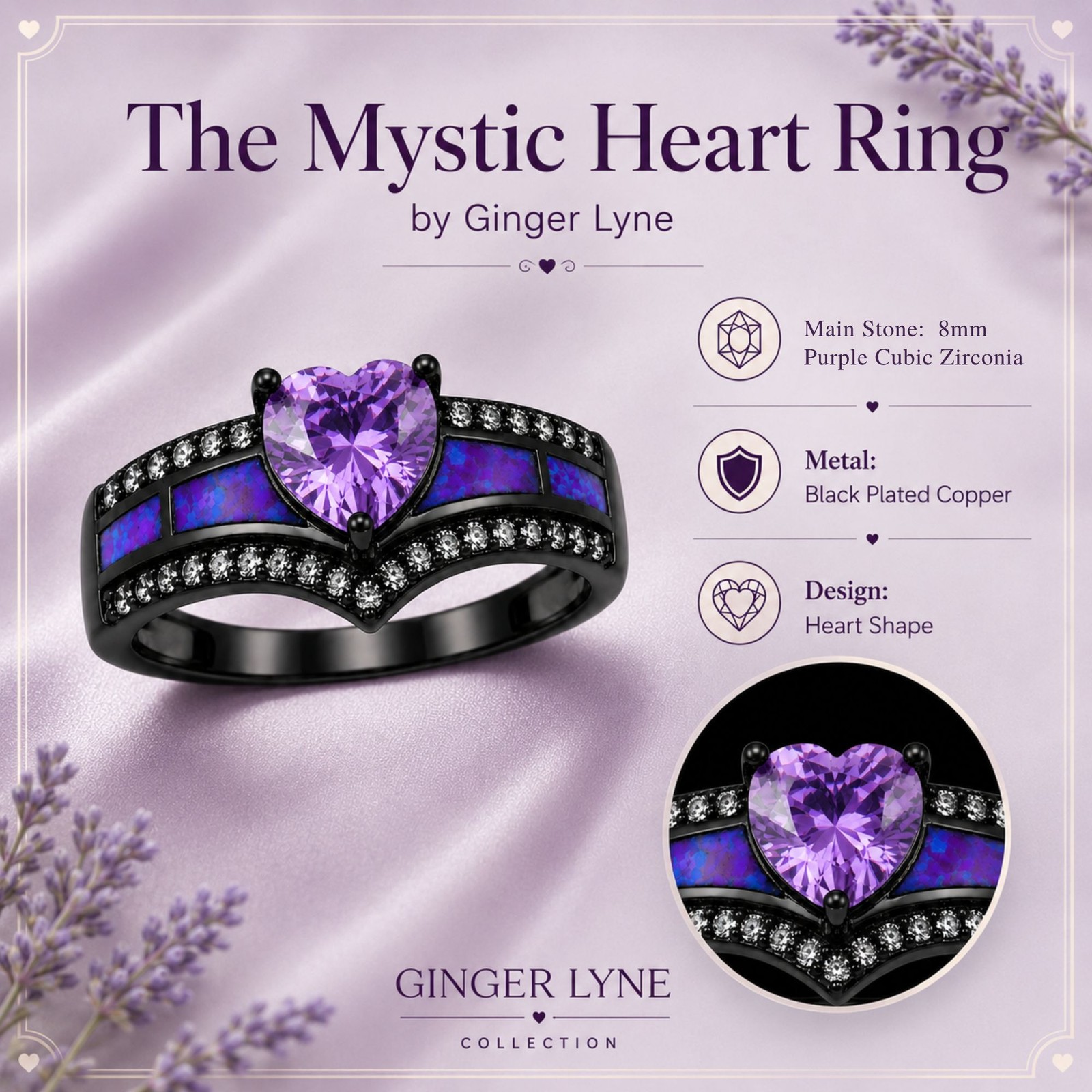 Black Engagement Ring for Women Mystic Topaz CZ Heart Promise Ring Gift for …