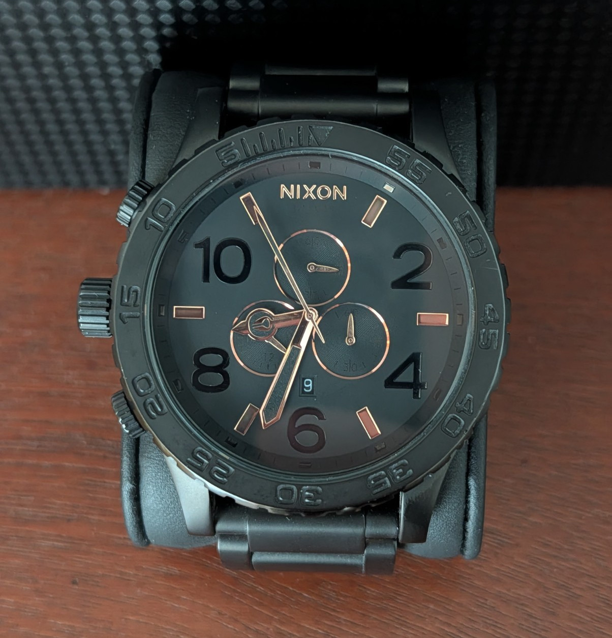 Nixon 51-30 Chrono Matte Black Rose Gold Stainless Steel Bracelet Watch 51mm