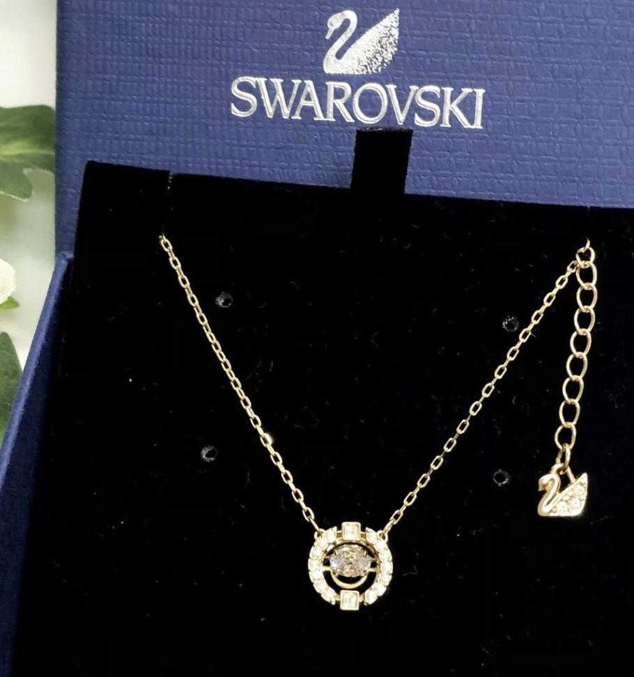Swarovski Sparkling Dance Necklace Round Cut Crystal Pendant Gold Tone Chain