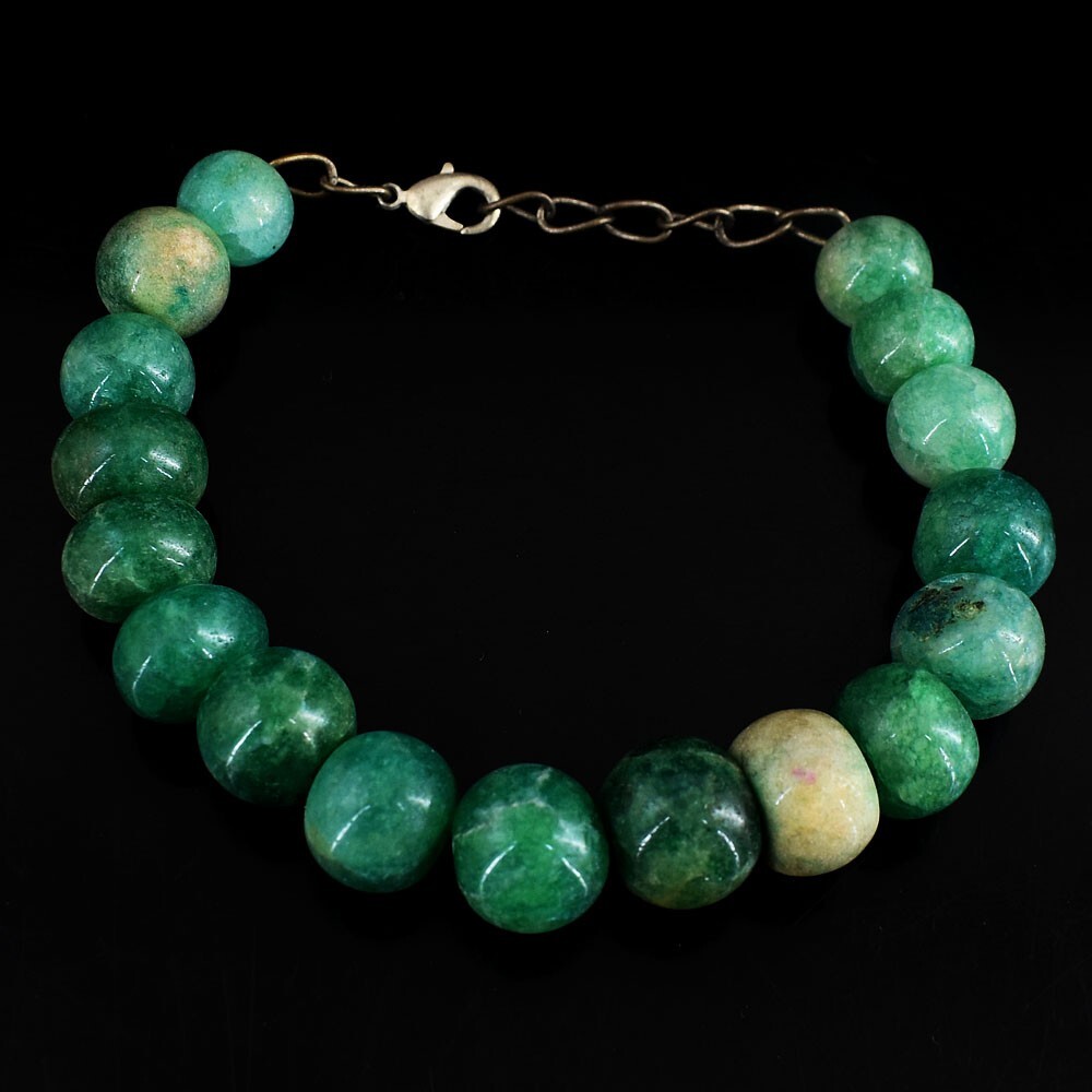 248.00 Cts Awesome Round Shape Green Emerald Beaded Wonderful Bracelet VK 13E666