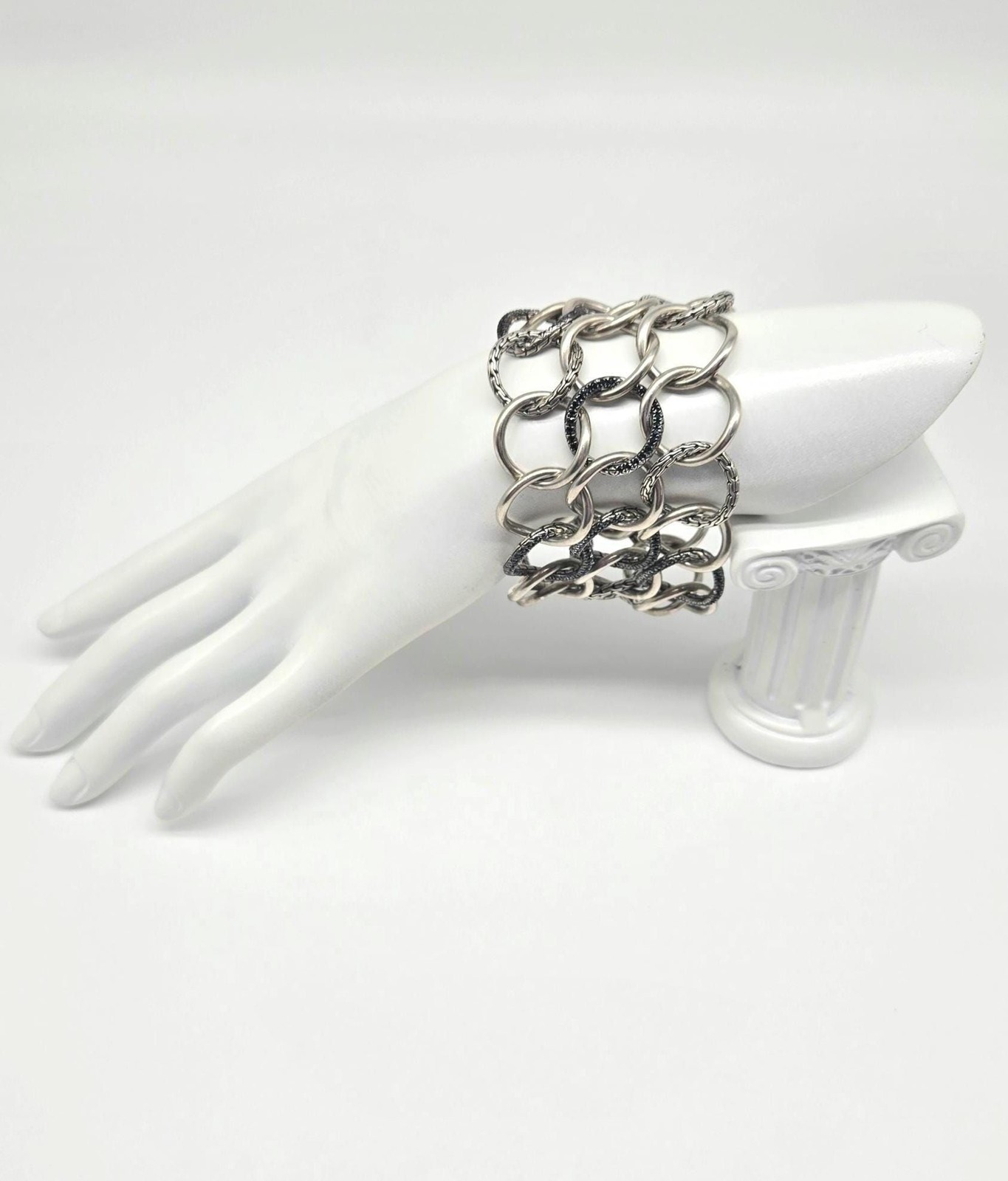 John Hardy Sapphire Link Bracelet Sterling Silver 2.34ctw 114g Wide Statement