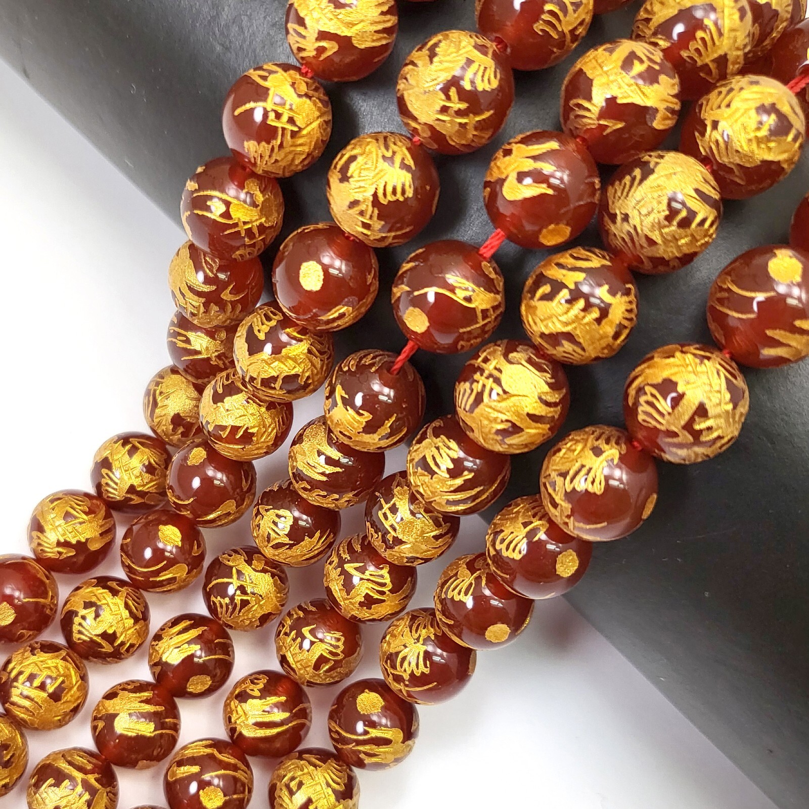 Natural Carnelian w Curved Gold Dragon Ball Round Beads 10mm 12mm 14mm