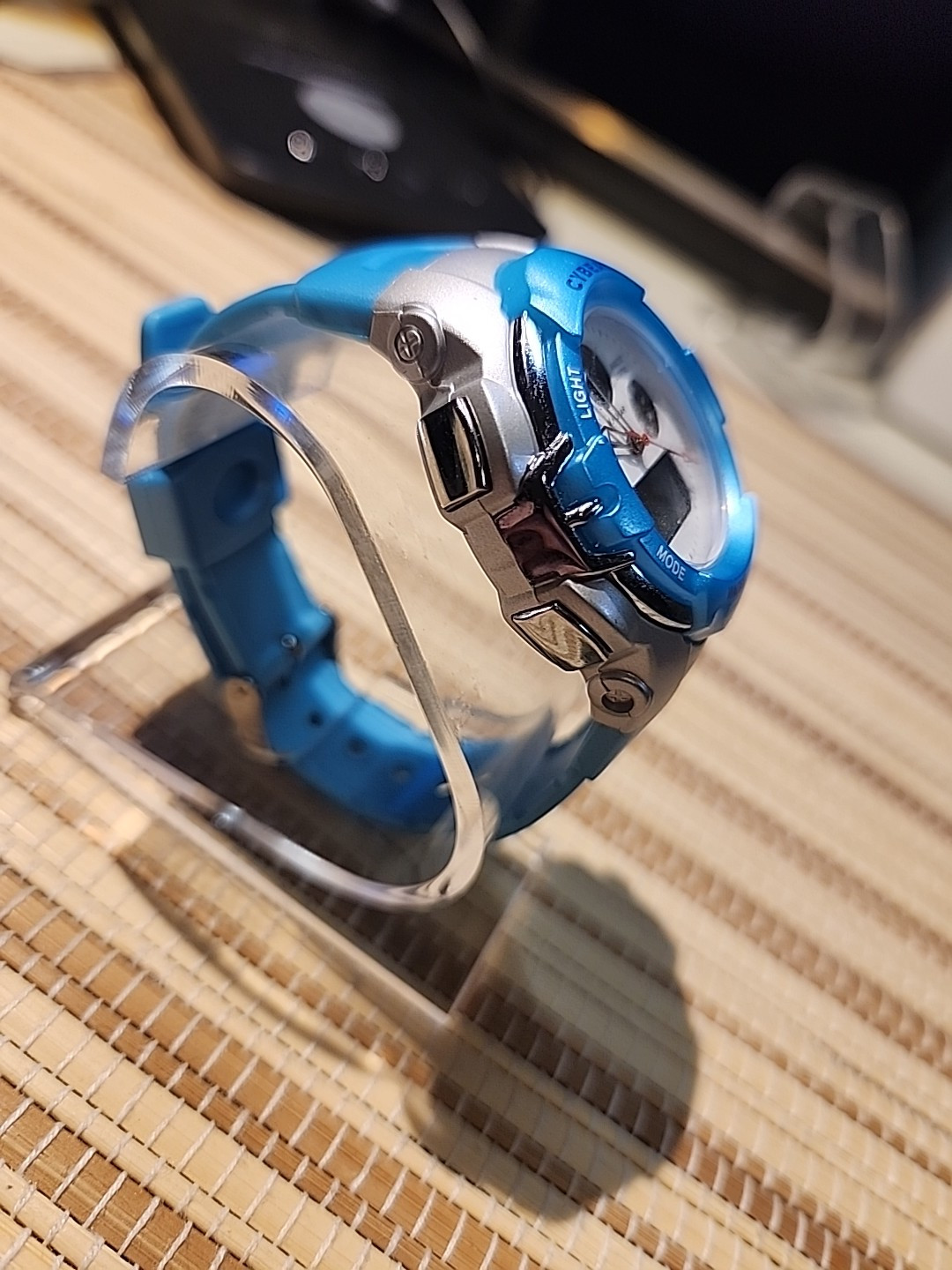 Vintage Cybeat 3 Bar Silver/blue Tone Digital Watch Jaxis Light 3 Dials