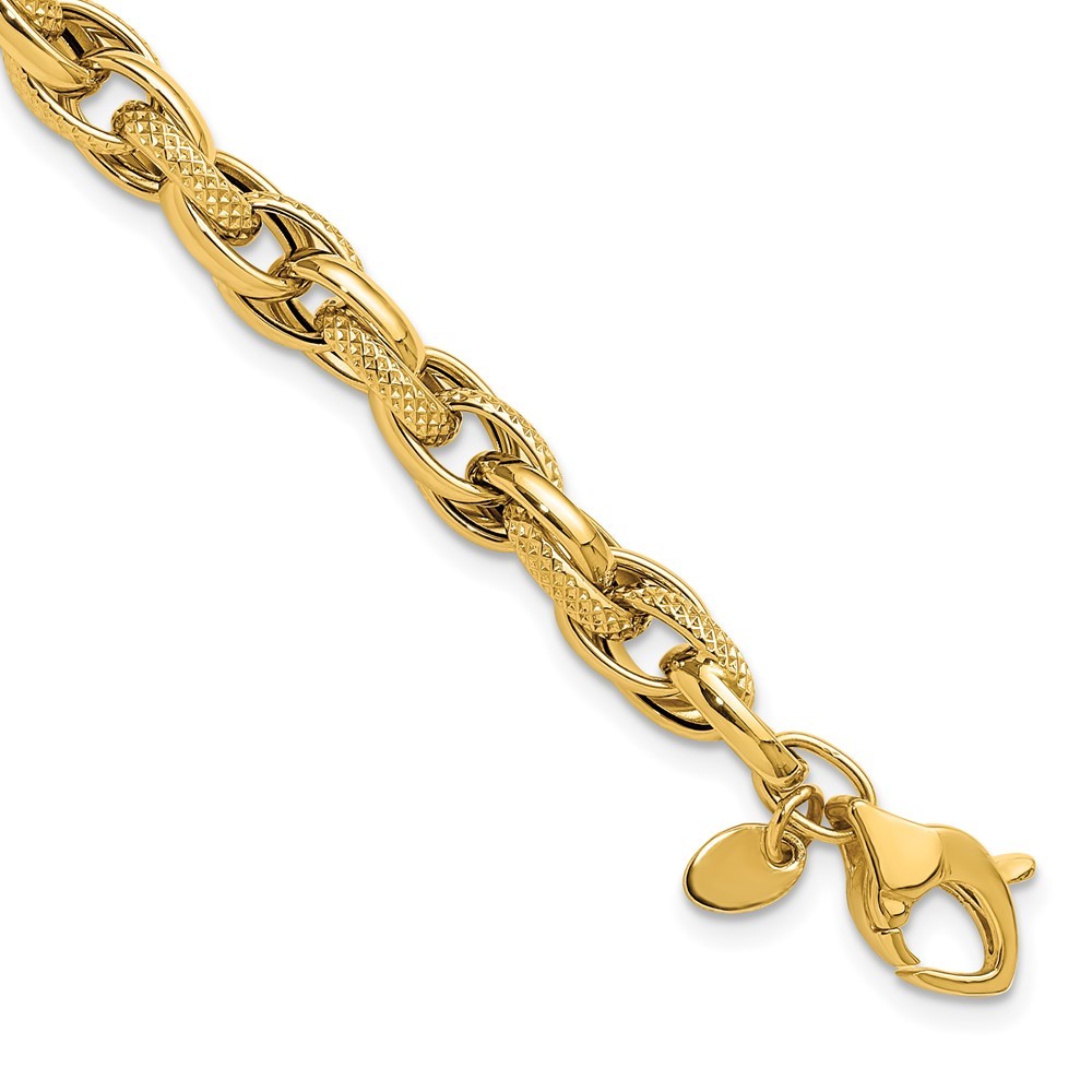 18K Yellow Gold 6.3mm Link Chain Bracelet Lightweight, Polished,