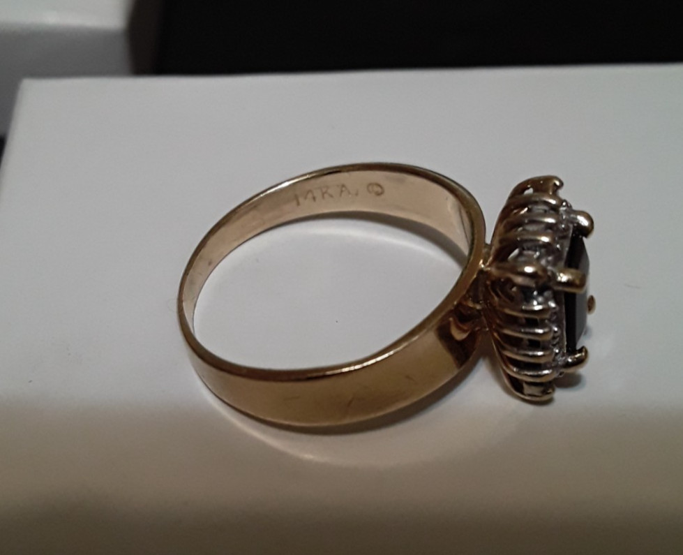 14k Yellow Gold Ring with Natural Deep Blue Sapphire & Diamonds, Women’s Size 6