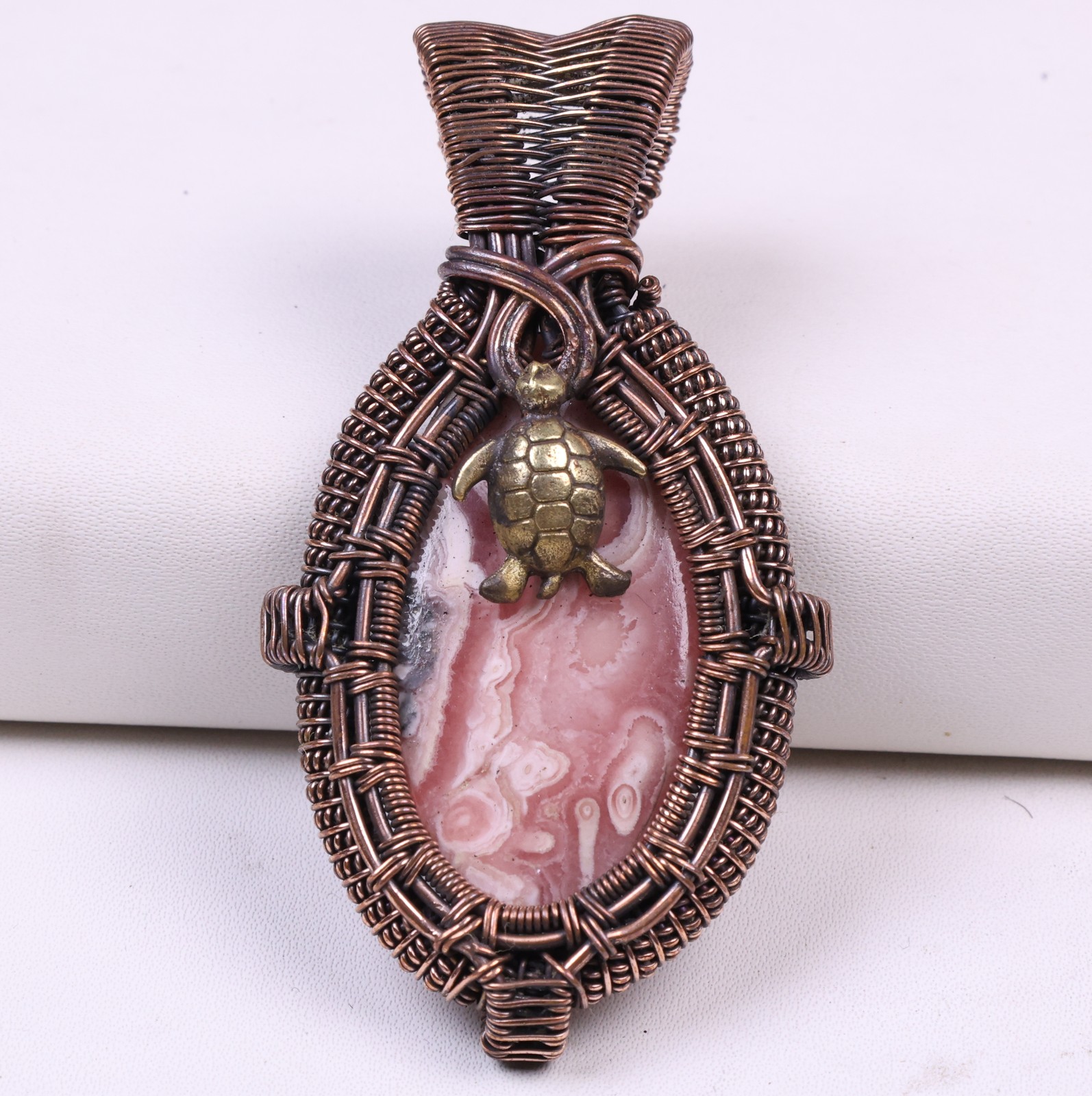 Rhodochrosite Copper Wire Wrap Pendant Gemstone Jewelry 6.6’cm