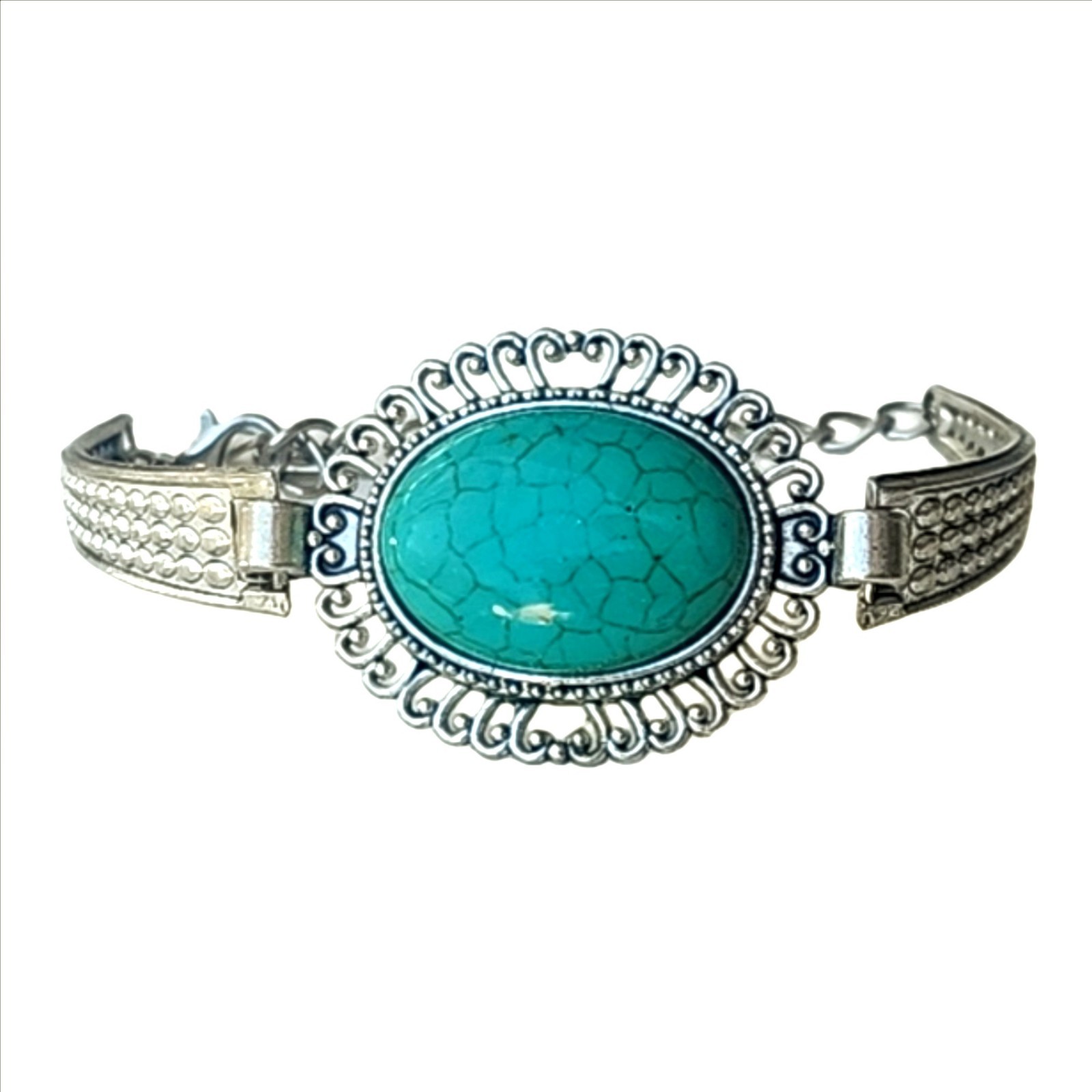 Southwest Vintage Faux Turquoise Filagree Adjustable Lightweight Bangle Bracelet