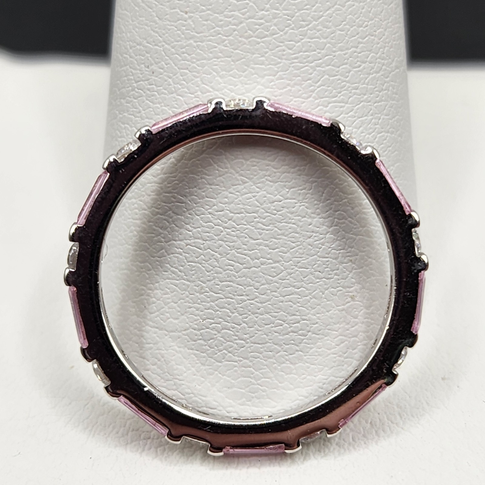 925 NEW Sterling Silver Band Pink & White CZs Eternity Band Size 6 2mm