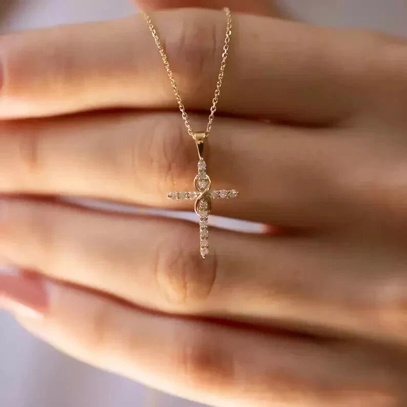 925 Silver Cross Engagement Women’s Pendant 2.00Ct Round Cut Lab Created Diamond