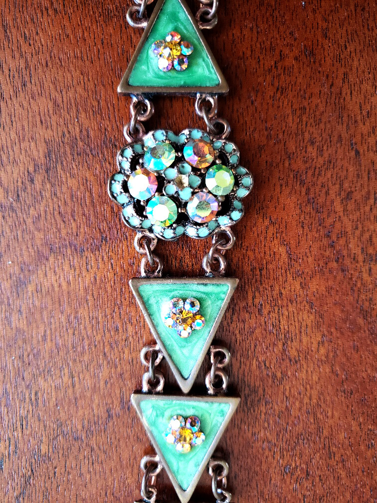 Designer Bracelet with Copper Colored Metal Enamel & Diamante’s 7 – 8 1/4 inches