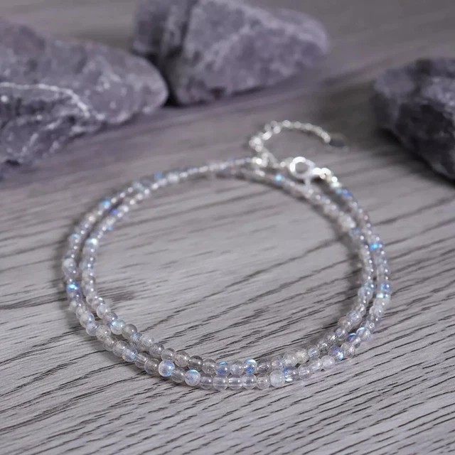 Natural Labradorite Moonstone 4mm Round Beaded Choker Minimalist Dainty Necklace