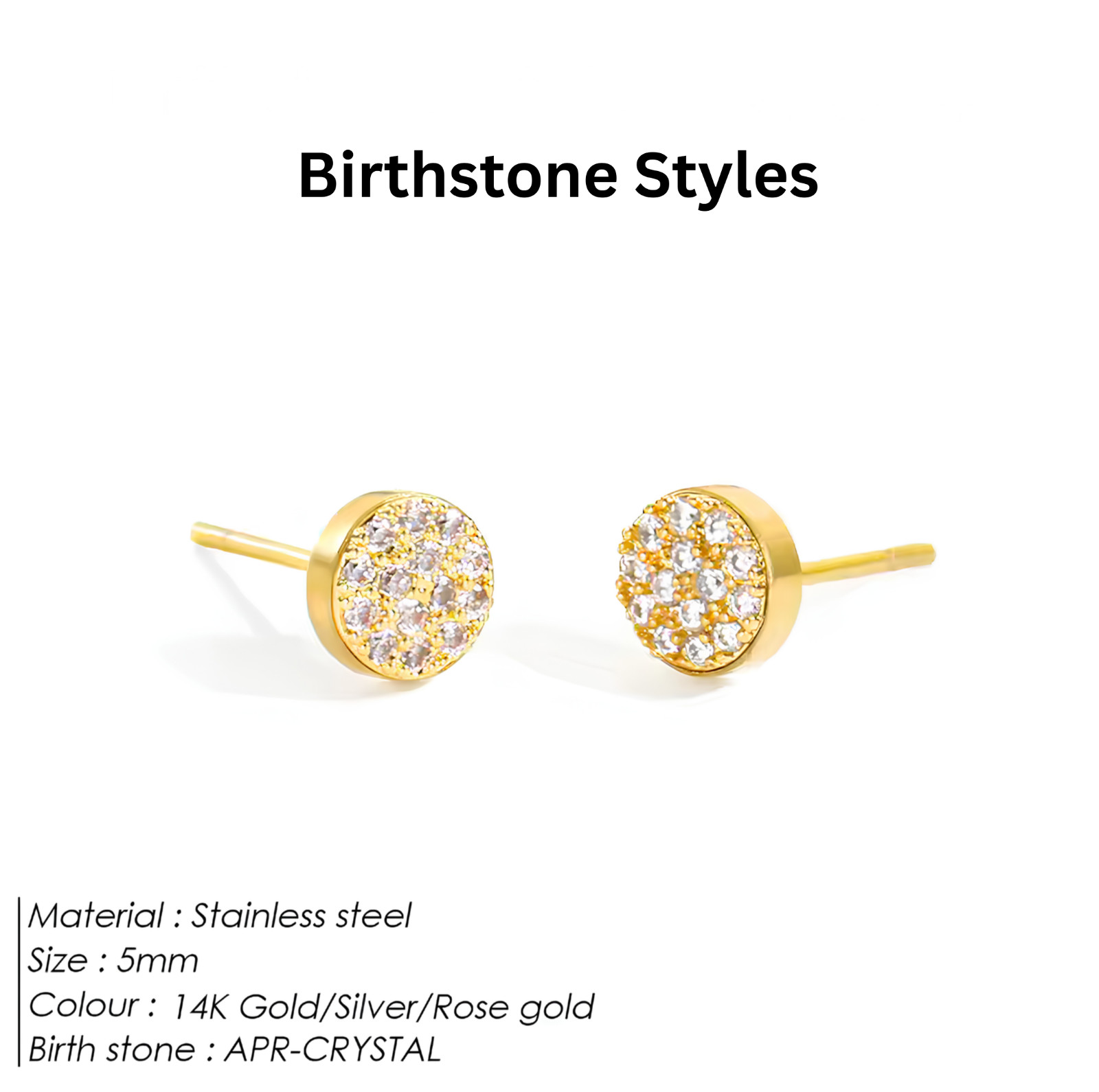 Birthstone Stud Earrings Stainless Steel Push Back CZ Women Girls Gift 12 Month