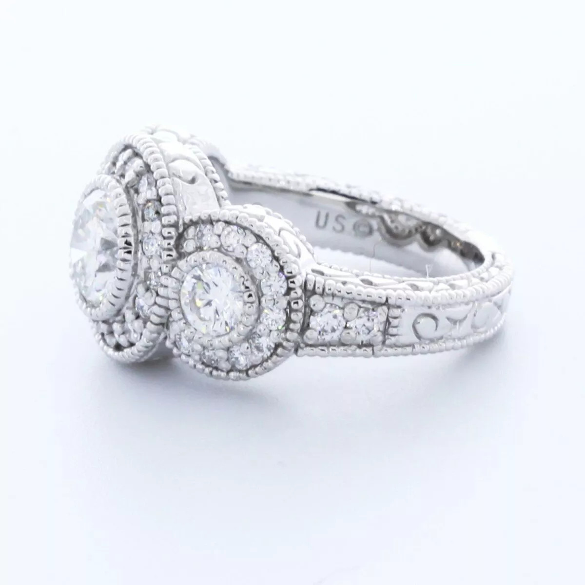 3-Stone Engagement Ring 14K Gold Vintage 2.14 CT Round Lab-Grown Diamond F VS1