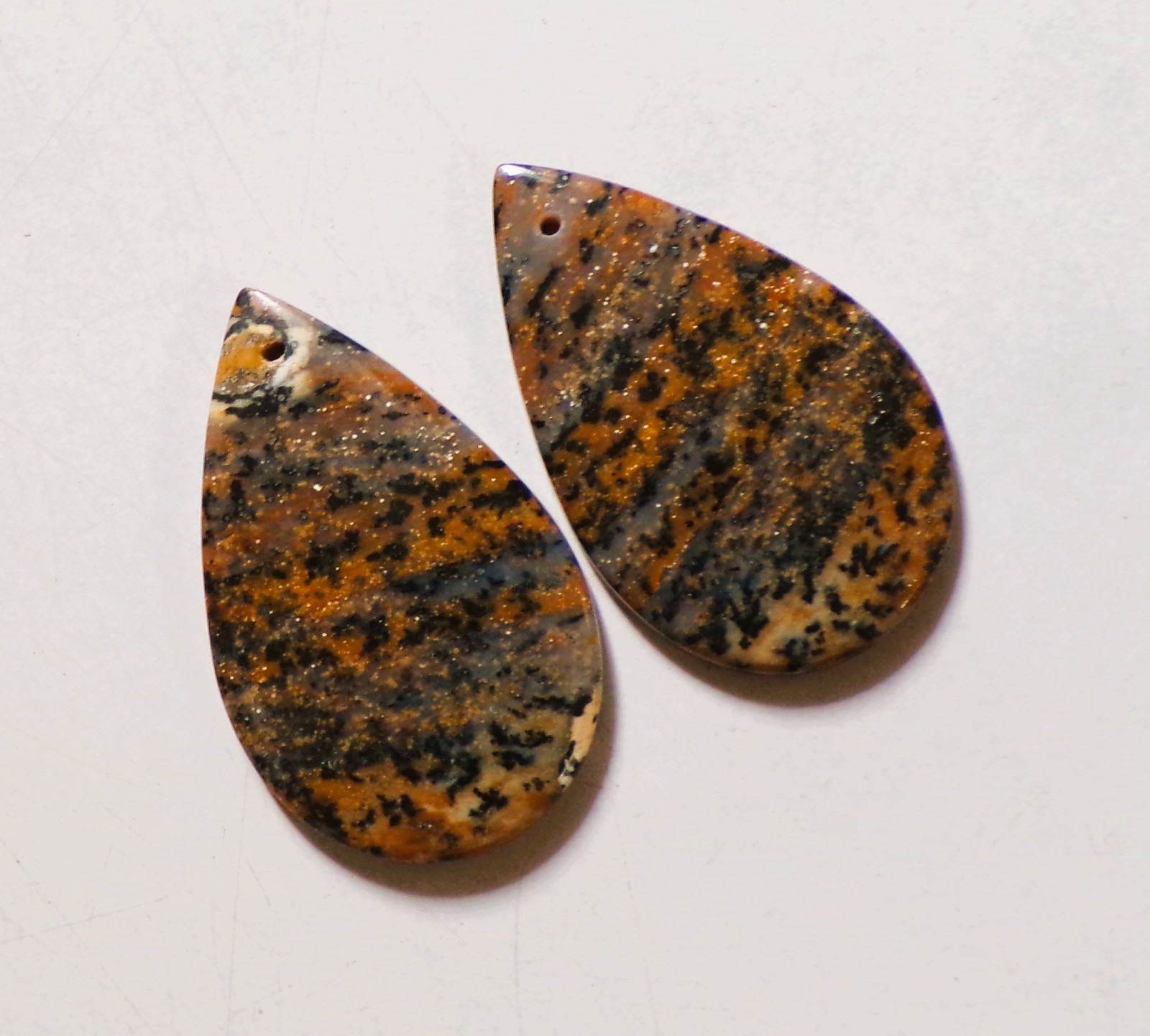 50.00 Cts Natural Honey Dendrite Drilled Cabochon Match Pair Gemstone 37X23MM 66