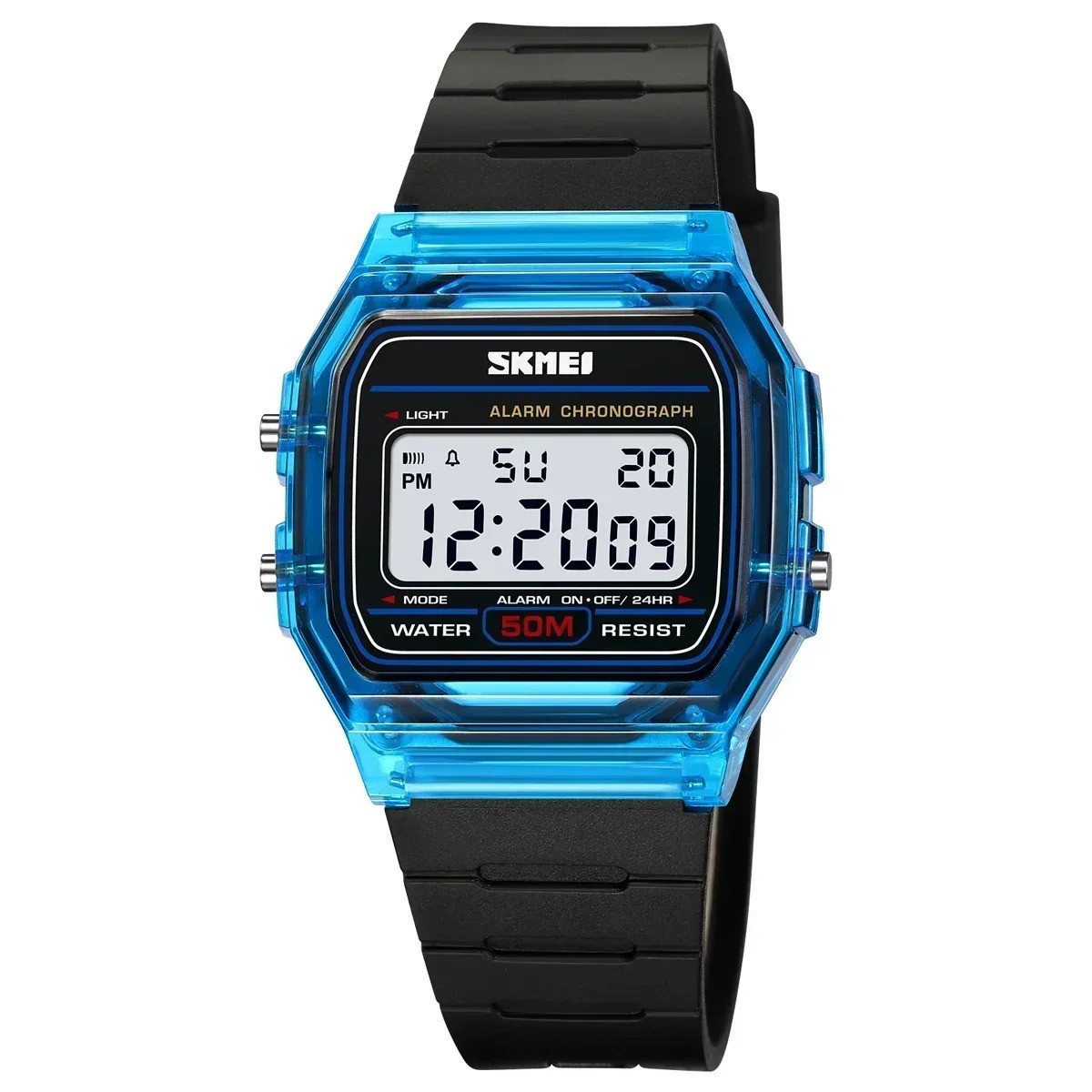 SKMEI Transparent TPU Strap Ladies Wristwatch Shockproof Back Light Display Stop
