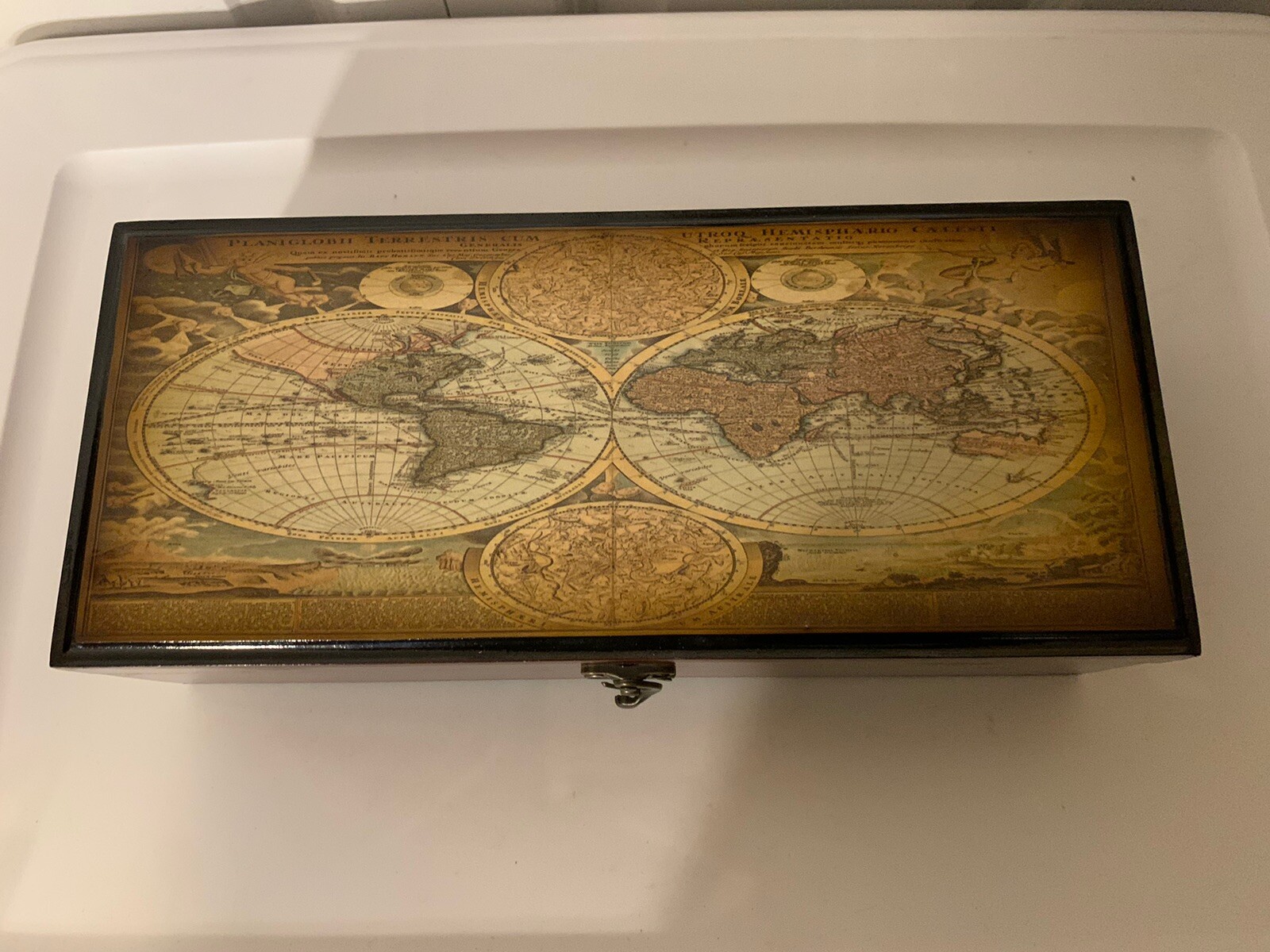 Beautiful Jewelry Box Wood Velvet World Map Keepsake