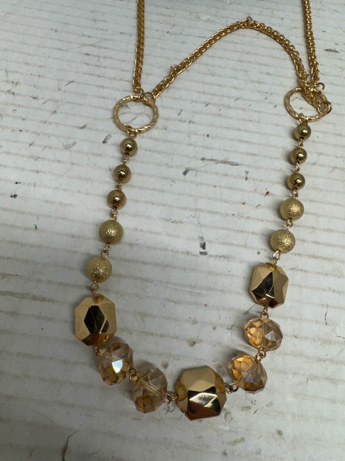 Avenue Necklace Gold Toned Beaded Women Fashion Jewelry Gem Stone Acrylic NEW