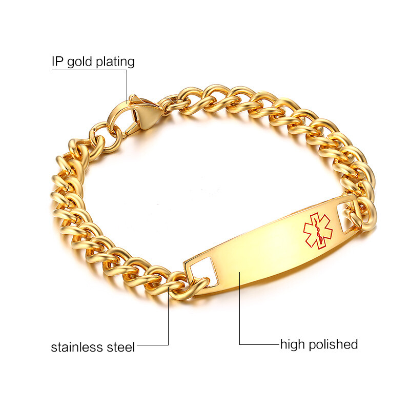 Vnox Engraving Emergency Medical Bracelet ID Name ICE Stainless Steel Bracelet