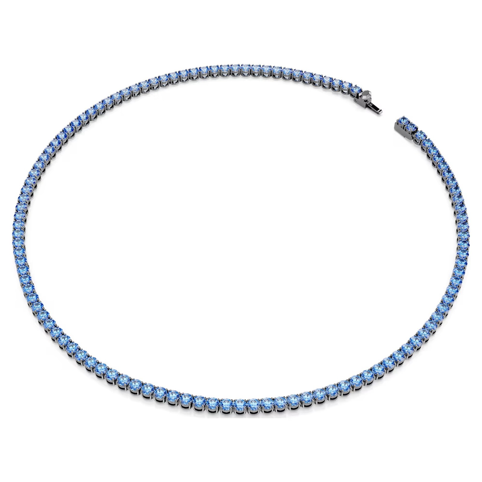 Swarovski Matrix Tennis Necklace, Round Cut, Blue, Ruthenium Plated 5743450