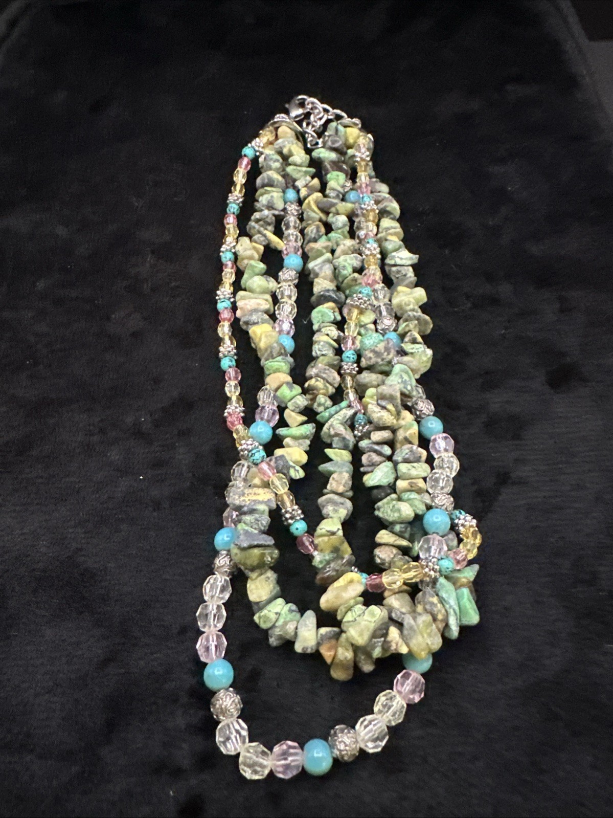 Multi Strands (4) Beaded Necklace Turquoise Chips Nuggets Glass 14” Hangtag