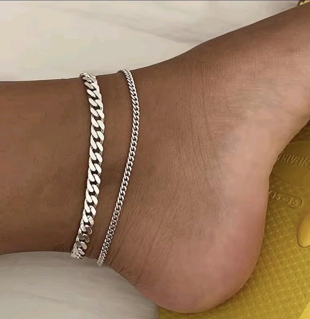 Gold Tone Cuban Link Chain Anklet Adjustable Lobster Clasp, No Stone