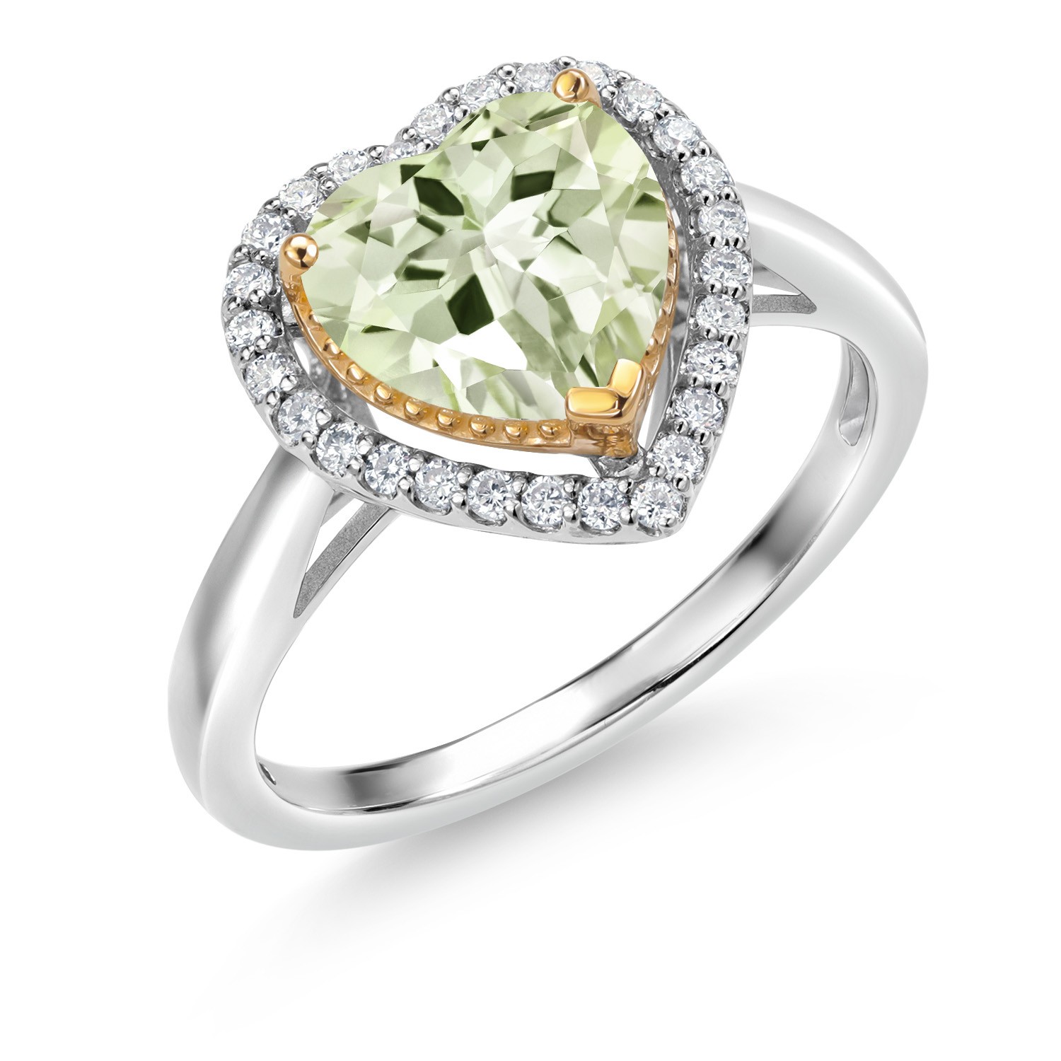 1.95 Ct Green Prasiolite G/H Lab Grown Diamond 925 Silver and 10K Yellow Gold