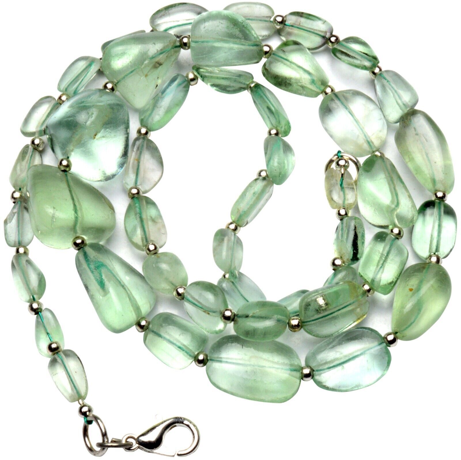 Emerald Green Fluorite Gem Beads 19″ Necklace 7 to 13 mm Size Beads