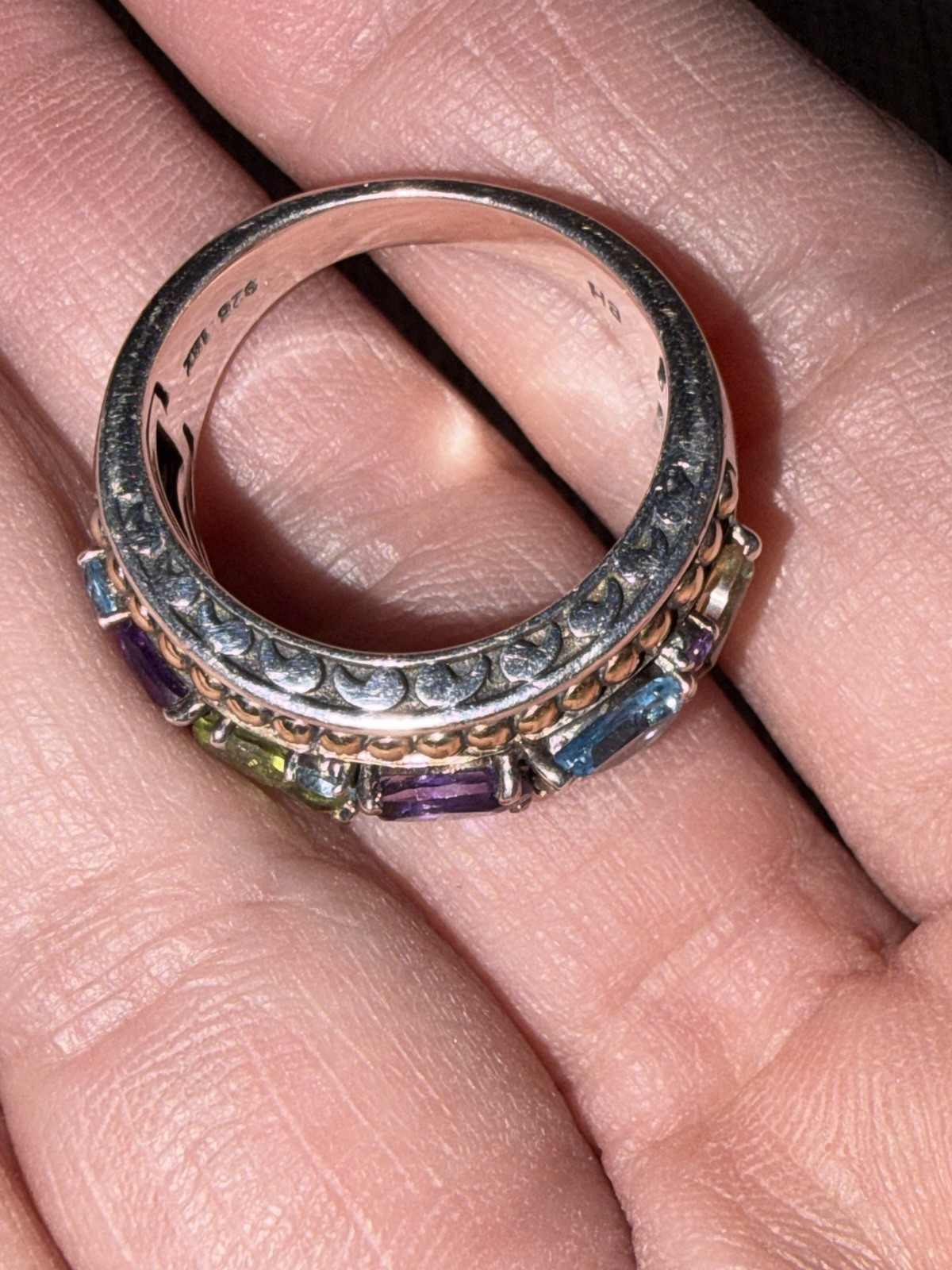 Effy Balissima Multi Stone Silver 18K Gold Ring Size 7