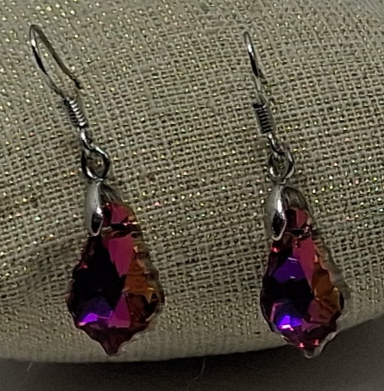 Dark Pink Dangle Pierced Earrings Wire Marked 925