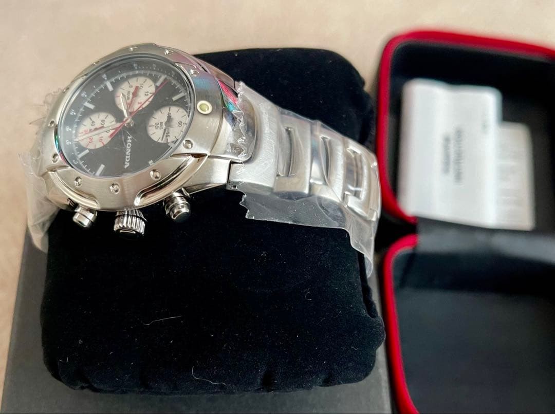 HONDA Racing Chronograph Mens Watch Black Dial Stainless Steel Battery Replaced