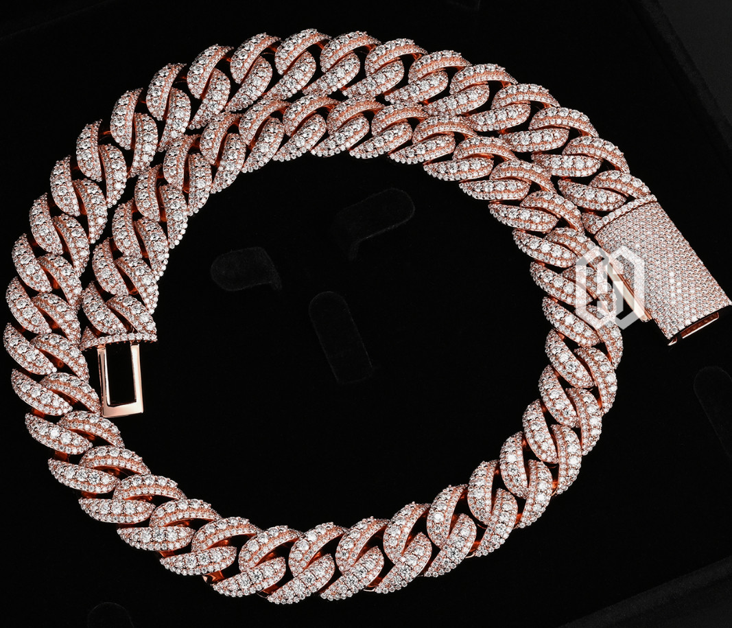 VVS Moissanite 16MM Cuban Link Chain Rose Gold Plated Iced Out