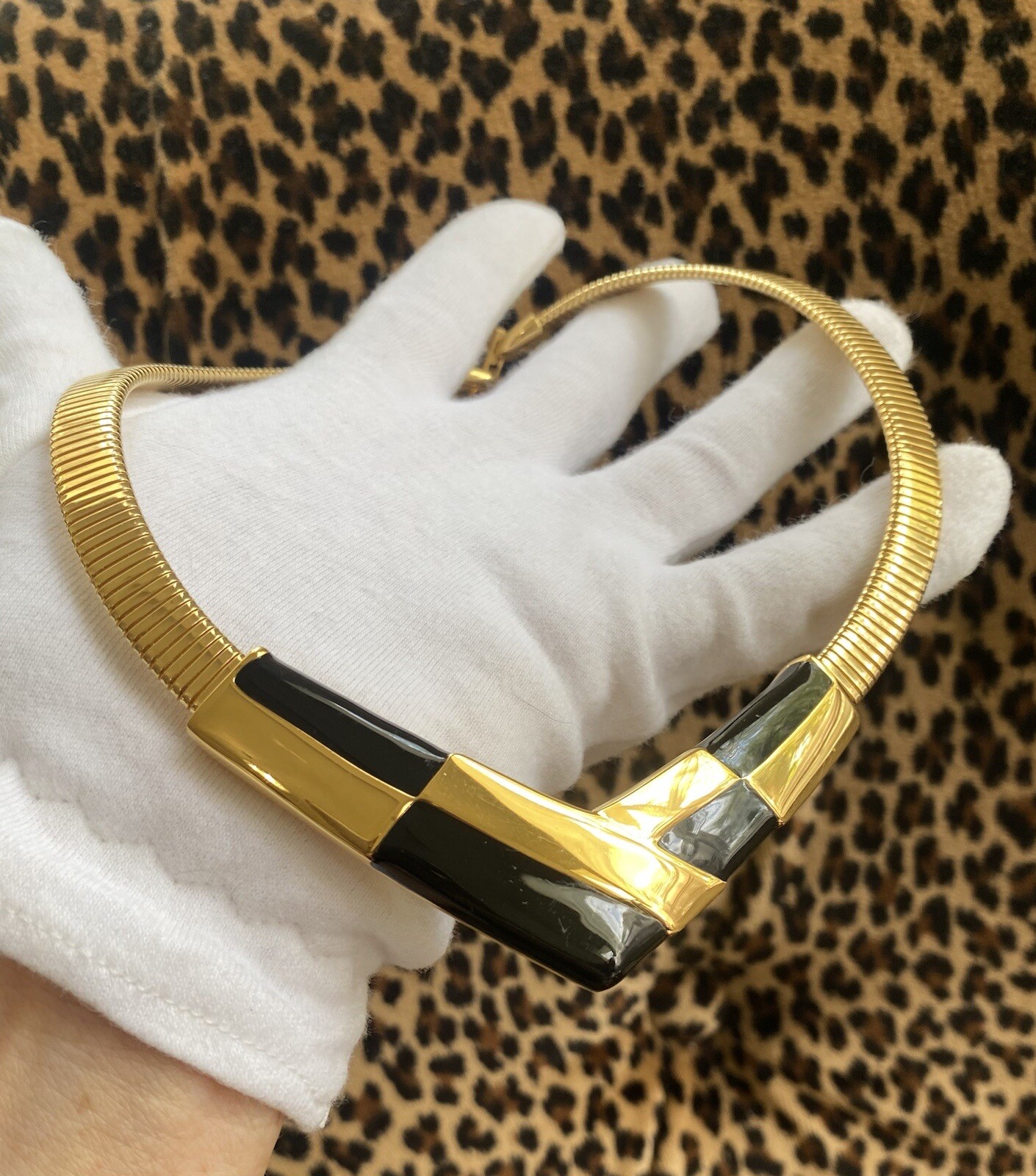 Vintage NAPIER Chunky 80s Black & Gold Tone Necklace Red Version is a BOOK PIECE