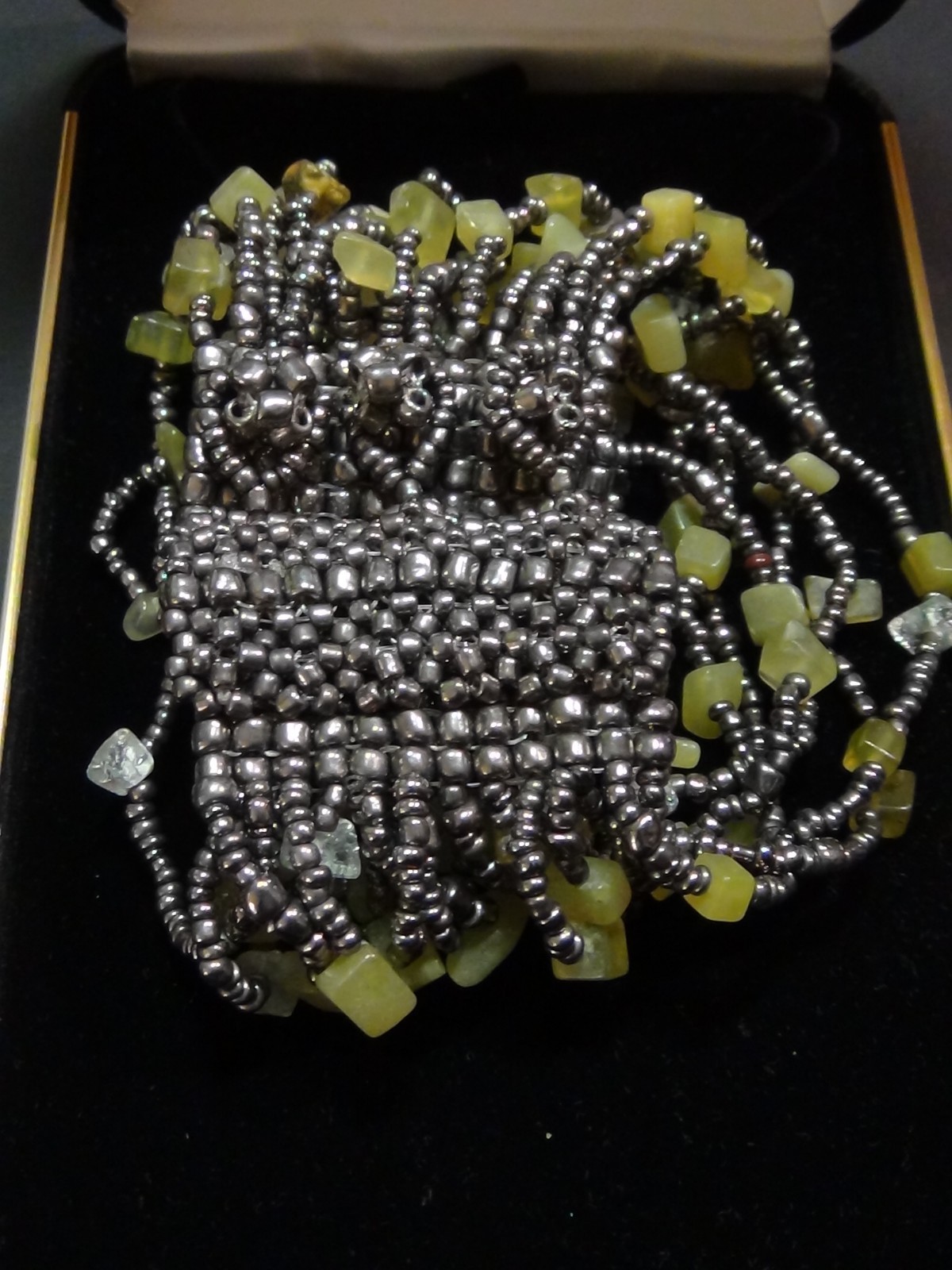 Multi-wrap Bracelet Cuff Beaded Glass Grey Lime Green Bracelet Button Closure