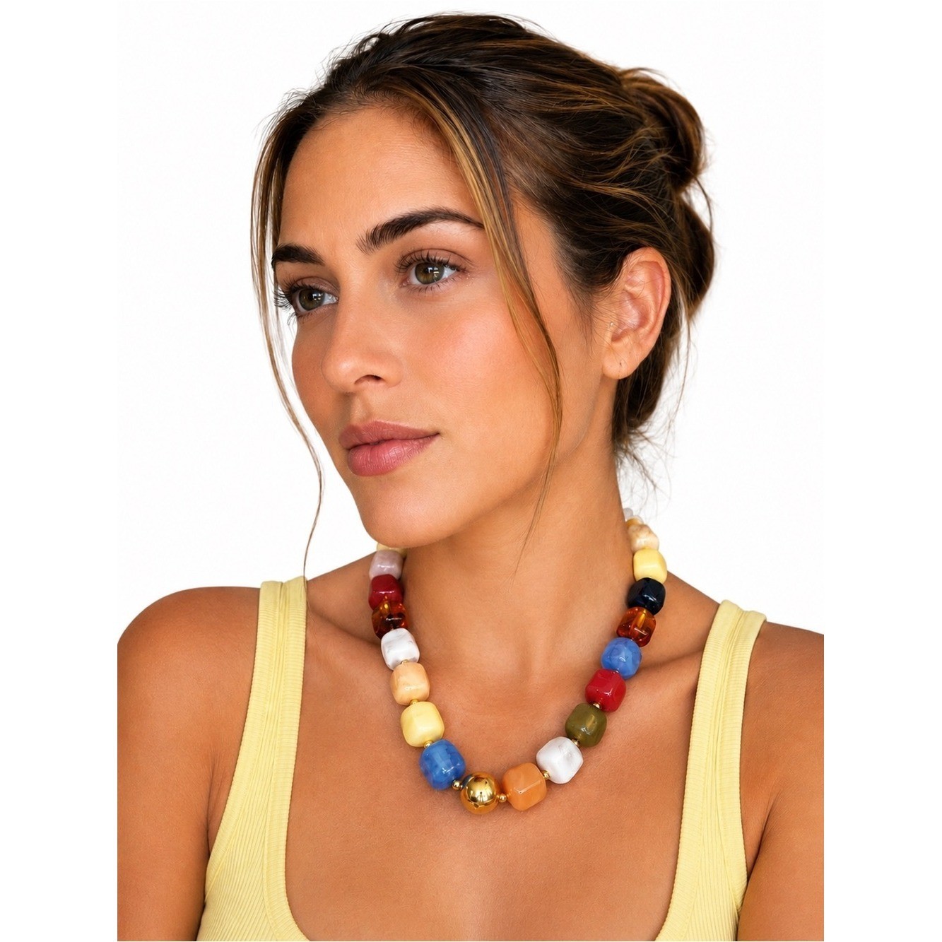 NWT Colorful Resin Statement Necklace | Chunky Multicolor Acrylic
