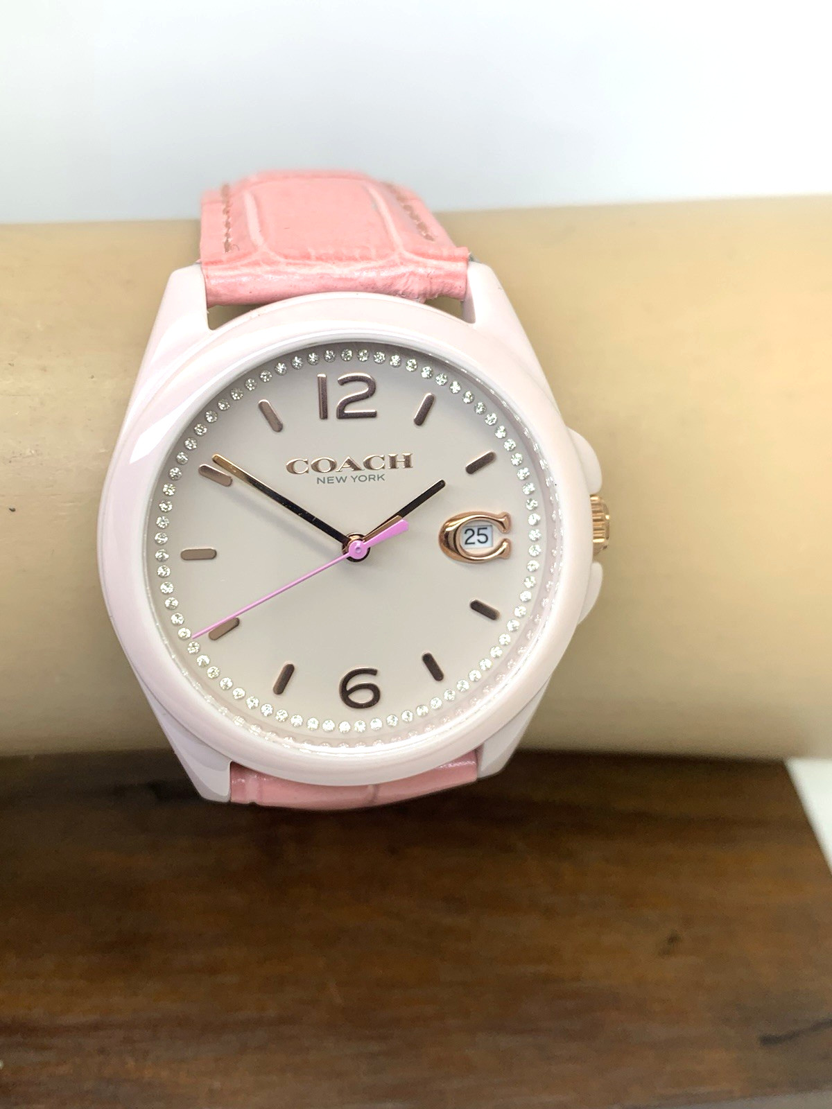Coach Women’s Watch 14503926 Greyson Quartz Blush Pink Ceramic Leather Band 36mm