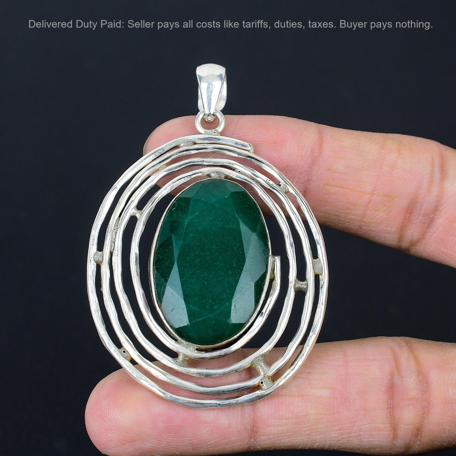 Oval Zambian Emrald Gemstone Sterling Silver Birthday Anniversary Unique Pendant