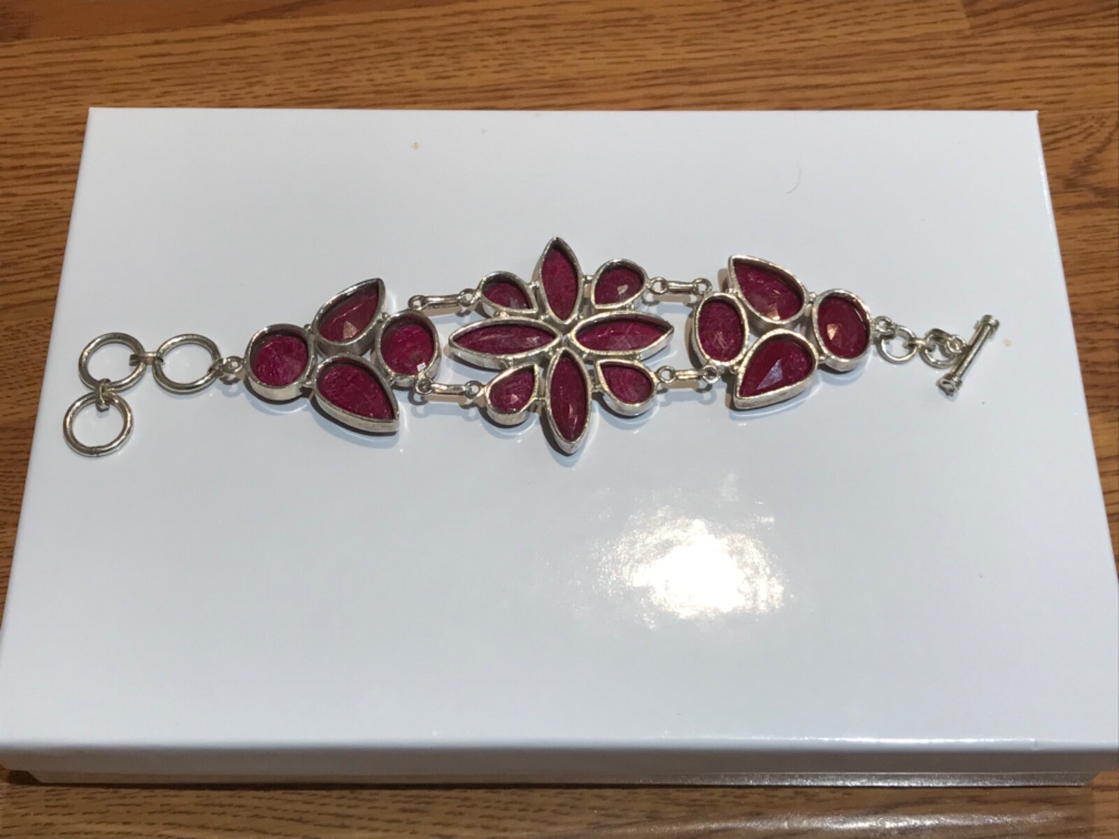 🔥925 STERLING SILVER HUGE LARGE RAW CHERRY RUBIES CHUNKY BRACELET WOMEN 8 in