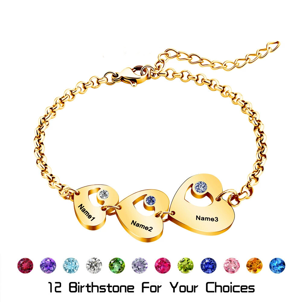 Personalized Stunning Heart Bracelet 1-6 Name Birthstone Jewelry Gift for Her
