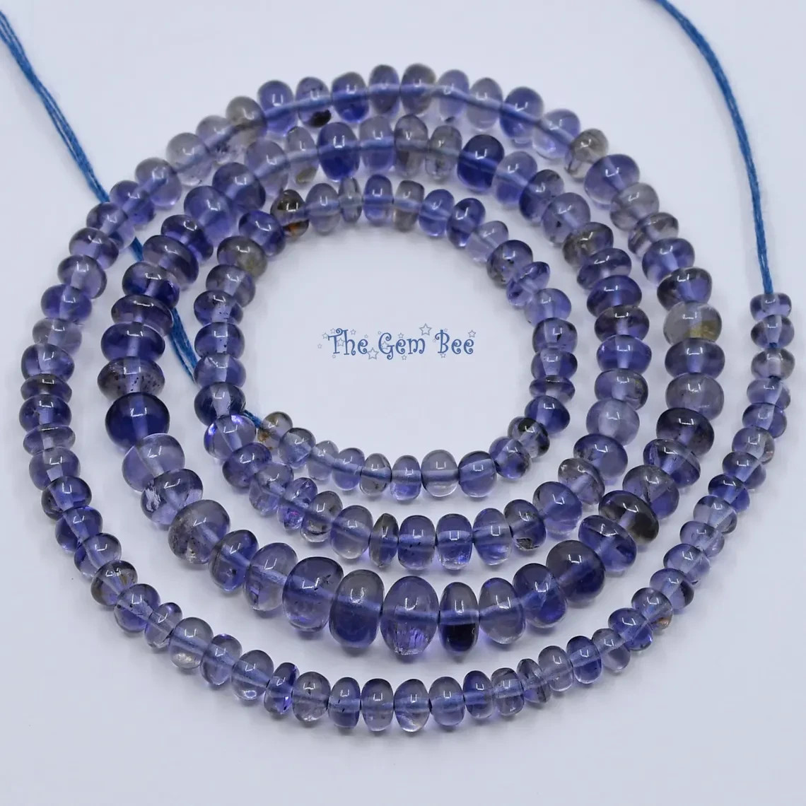 3.5mm-5.5mm Gem Water Sapphire Iolite Hand Cut Smooth Rondelle Beads 16″ strand