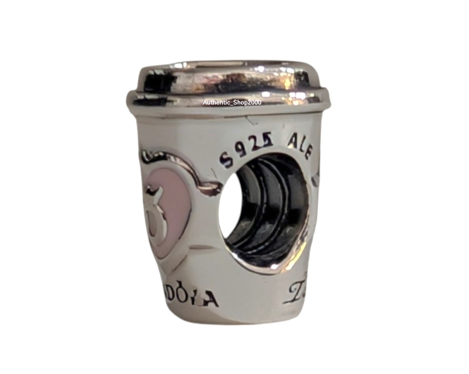 NEW PANDORA 925 Coffee Drink To Go Cup Pink Heart Charm Pendant 797185EN160