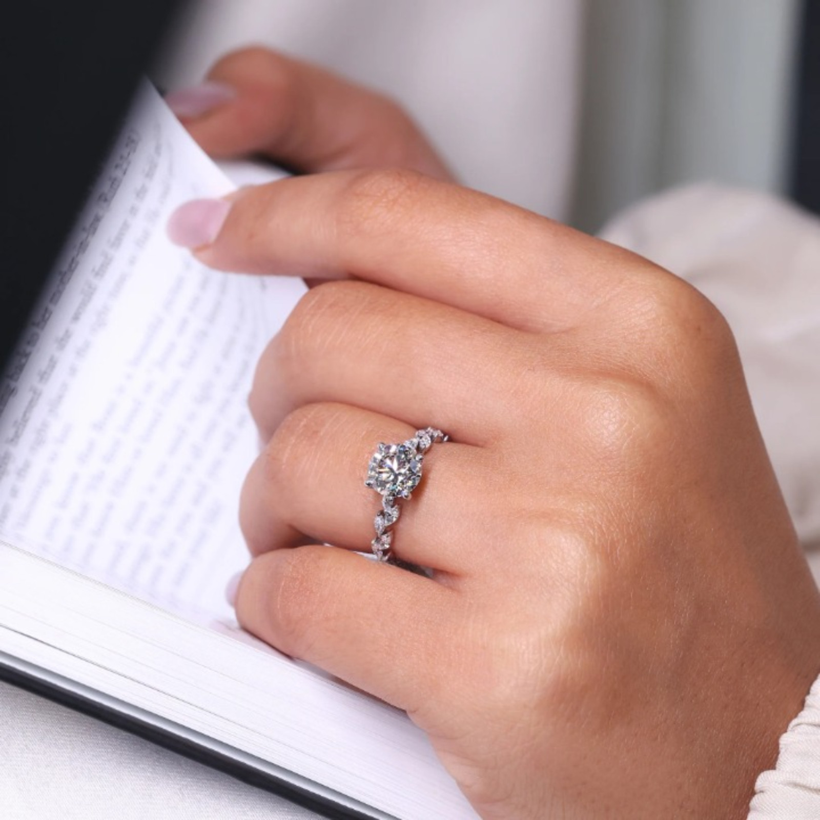 1.50 CT Round & Marquise Lab Grown Diamond Ring In Pave Style-Certified 14k Gold