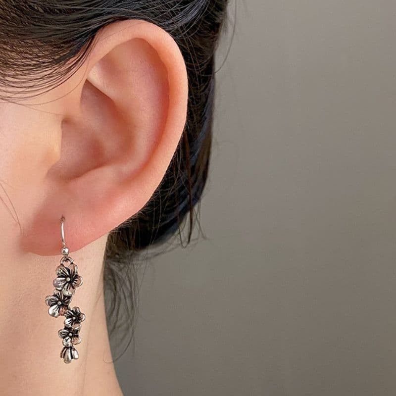 Flower Earrings Long Drop Ear hook with Blossom Design Friendship Jewelry Gift
