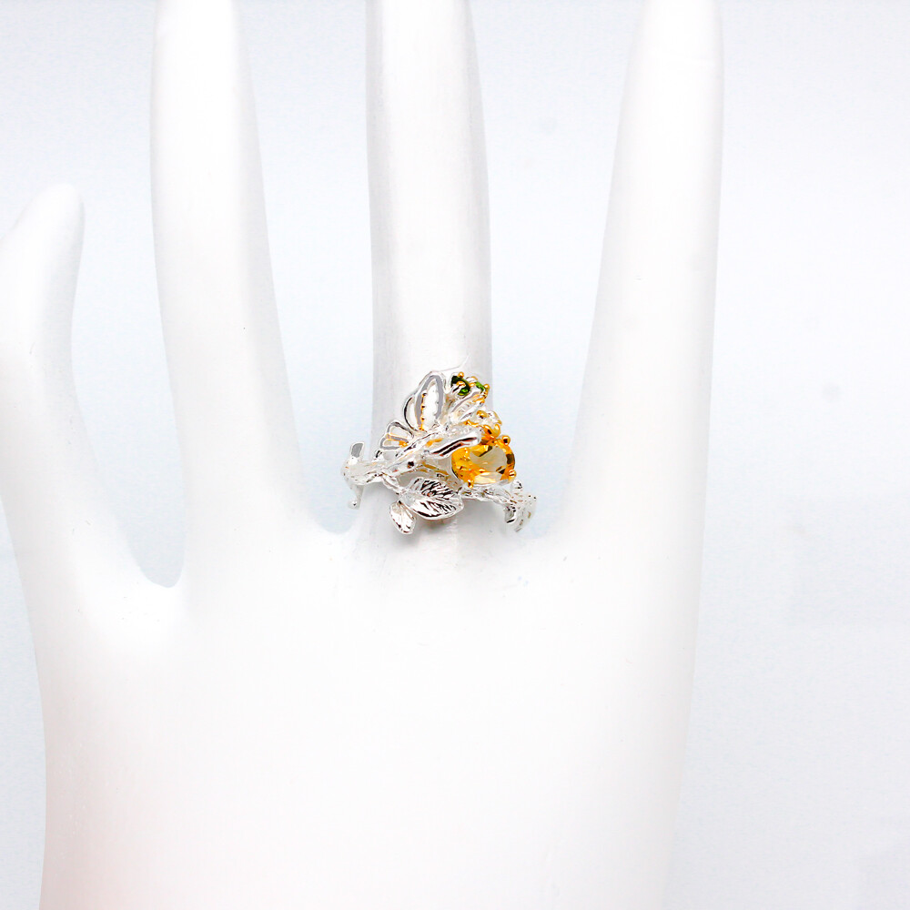 Not Enhanced Butterfly style Natural Citrine Silver Ring 925 Sterling /RVS80