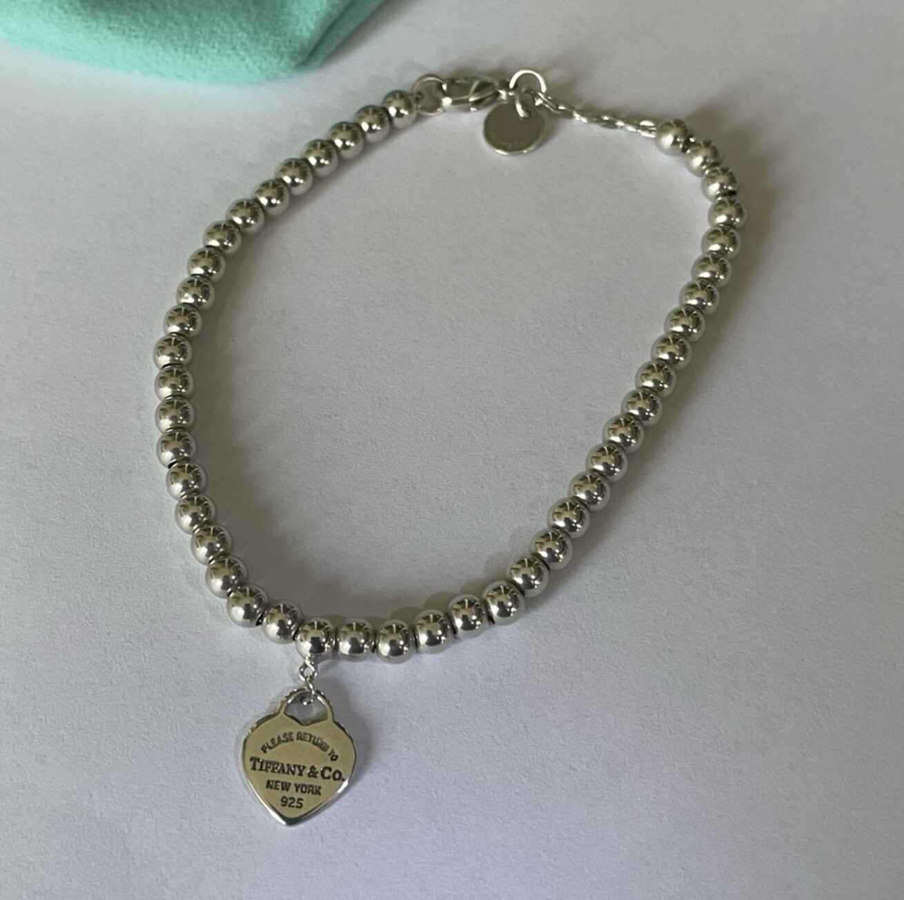 Tiffany & Co Blue Heart Tag Bead Bracelet ( 7.5 Inches )